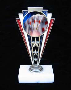 red white and blue poker trophy