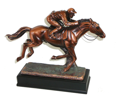 sm bronze coated horse racing sculpture
