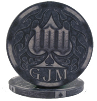 Wicked Spades poker chips with initials